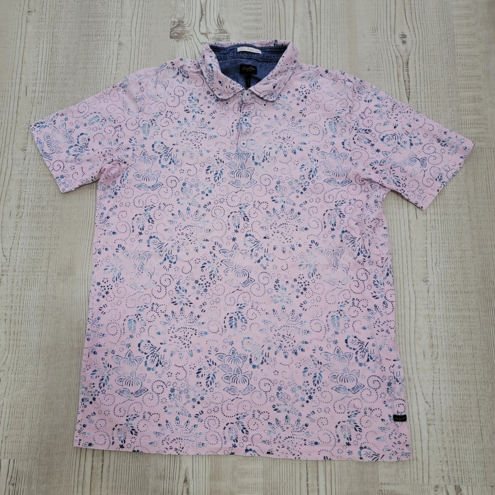 Good Man Brand Pink and Blue Patterned Polo Shirt Large Preppy Golf Resortwear